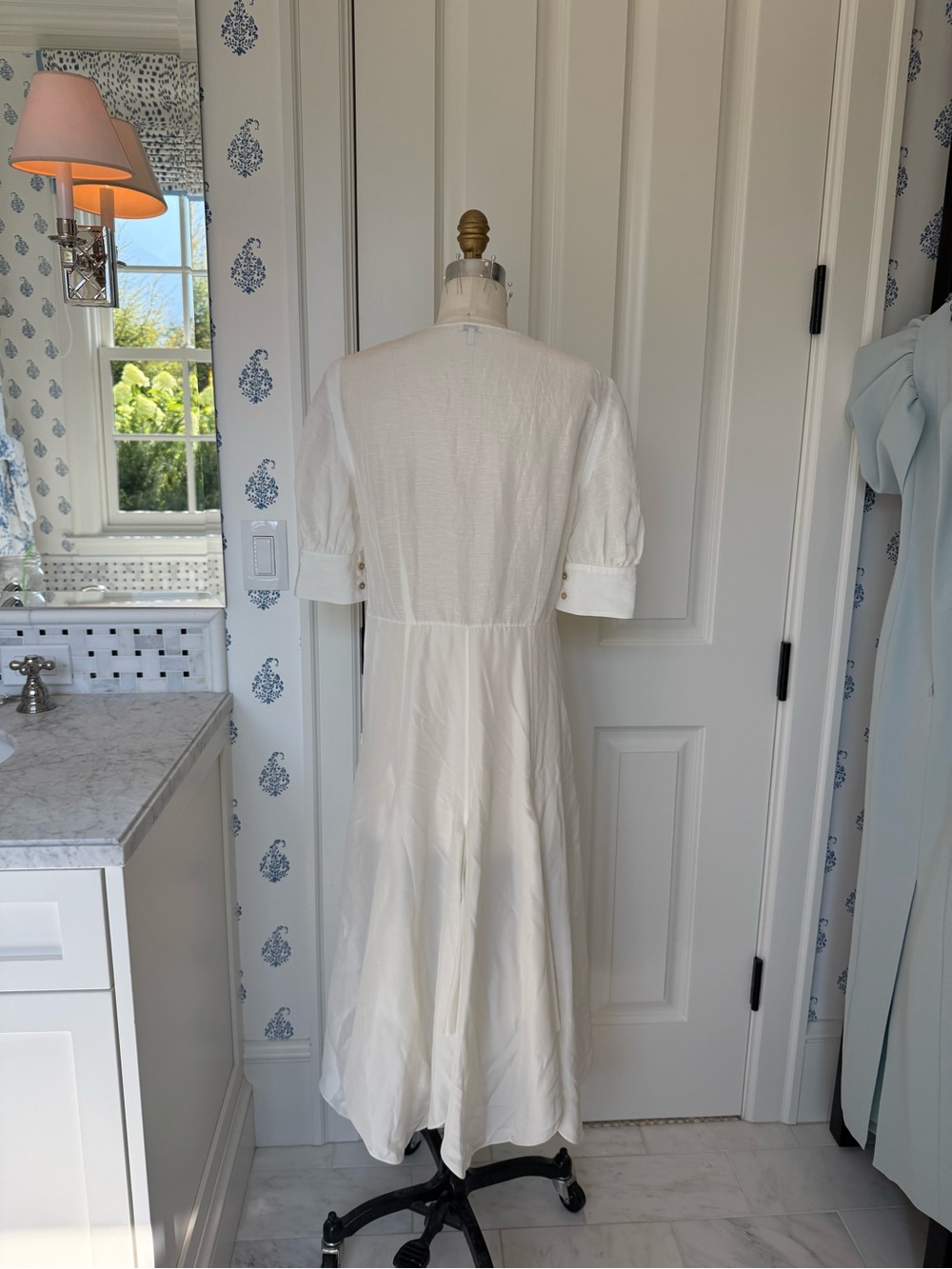 Loewe Cream Midi Dress with Puff Sleeves and asymmetric hem. - Picture 3 of 11